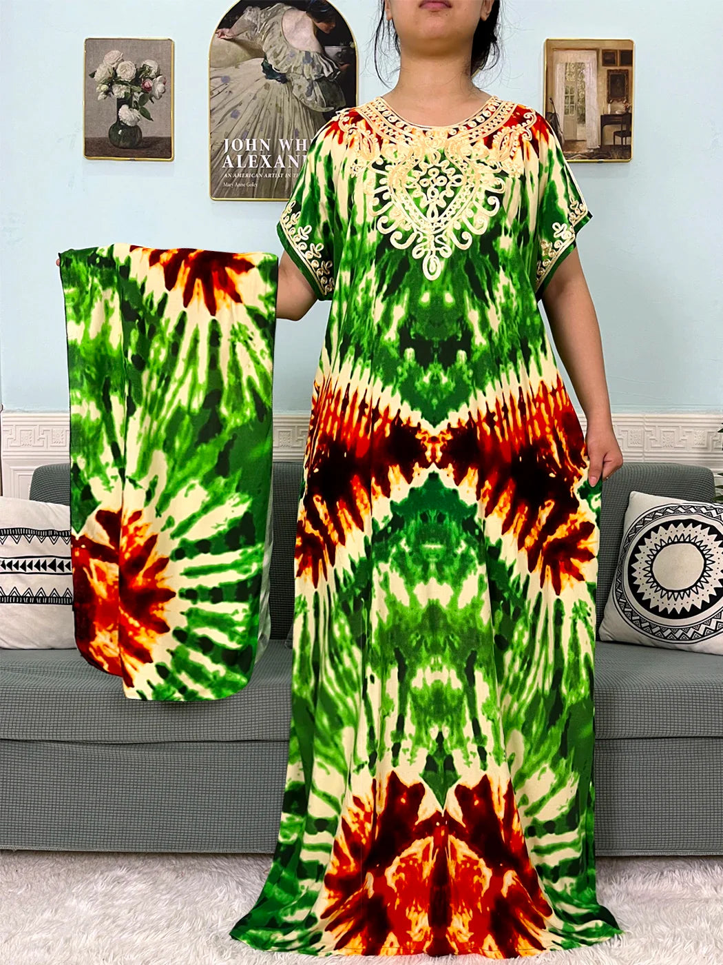 Abayas de Algodão Tradicional com Apliques e Turbante - Ceremonia Religiosa - Yoruba - Elegância - Moda Afro