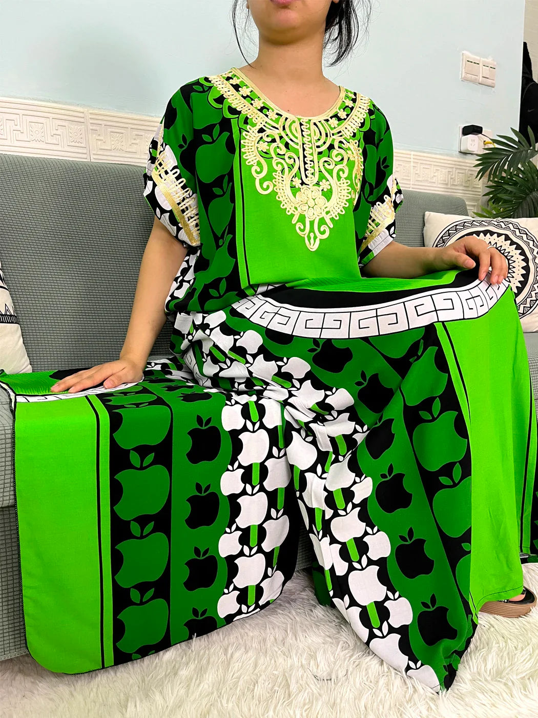 Abayas de Algodão Tradicional com Apliques e Turbante - Ceremonia Religiosa - Yoruba - Elegância - Moda Afro