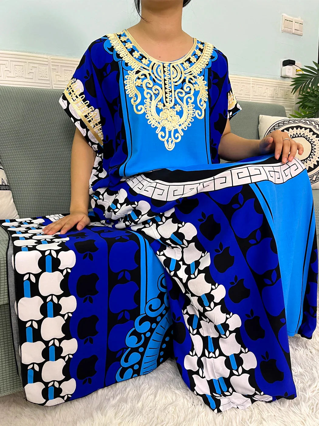 Abayas de Algodão Tradicional com Apliques e Turbante - Ceremonia Religiosa - Yoruba - Elegância - Moda Afro