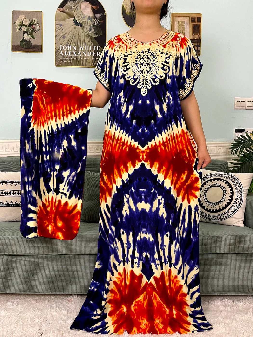 Abayas de Algodão Tradicional com Apliques e Turbante - Ceremonia Religiosa - Yoruba - Elegância - Moda Afro