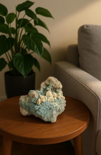 Barita Natural em matriz verde para decoração de altares, coleções minerais e ambientes inspirados na Umbanda