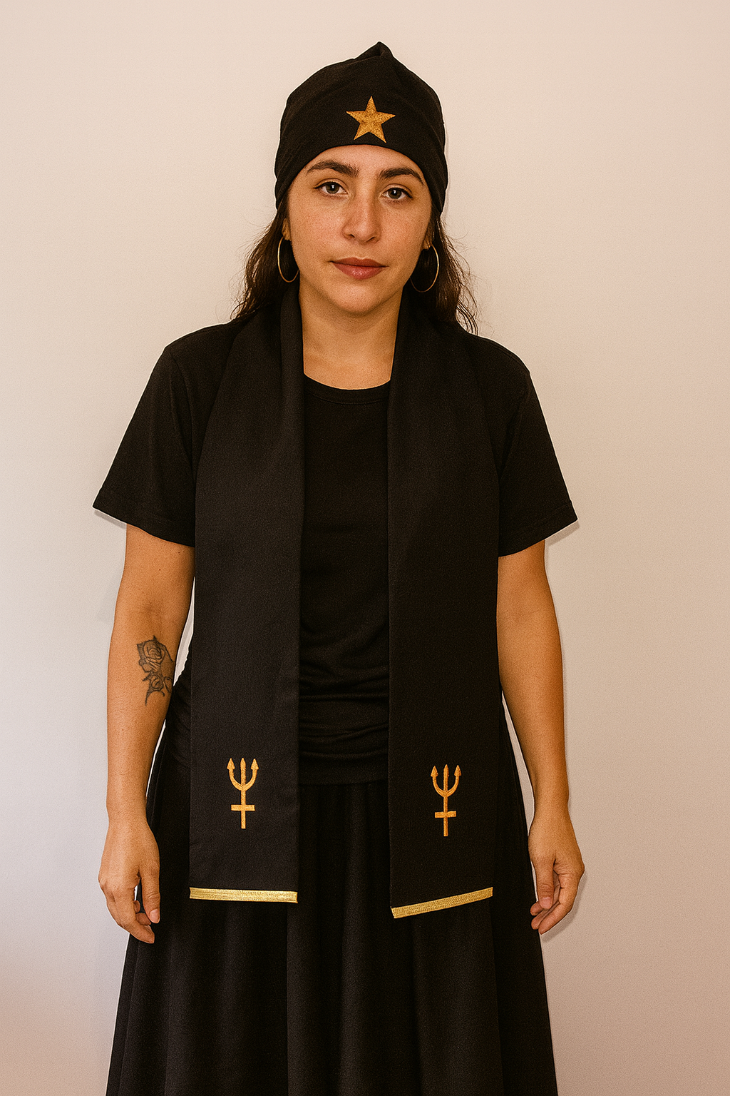 Conjunto de Estola e Filá Feminino de Esquerda Roupas Umbanda Axê Terreiro Gira Esquerda Medium Sacerdote