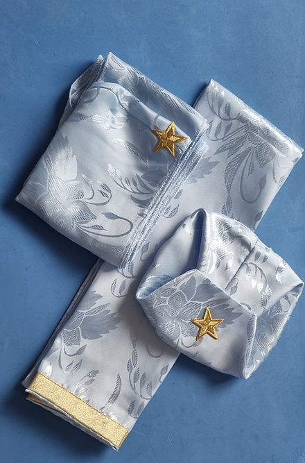 Conjunto de Estola e Filá Jacquard Azul Claro Umbanda Roupas Axê Terreiro Mãe Yemanjà Gira