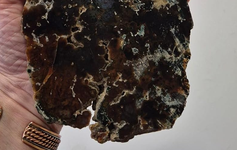 Detalhes dos desenhos naturais da Ágata Musgo lembrando vegetação e paisagens minerais