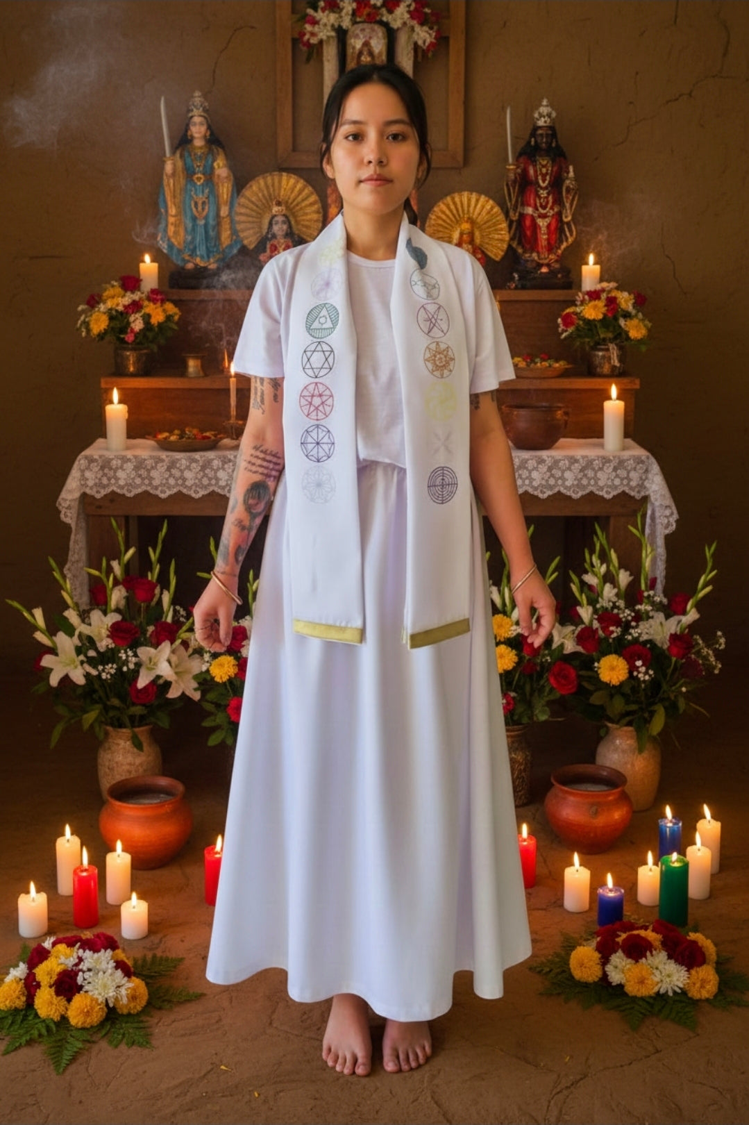 Estola Tronos Sagrados com borda dourada