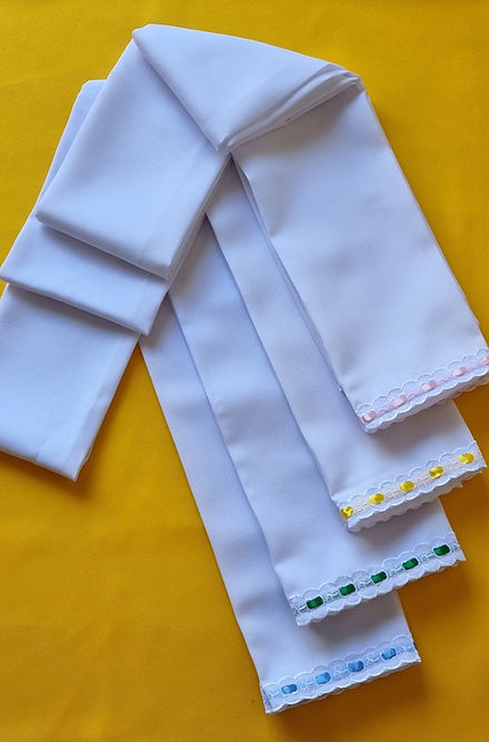 Estolas com barras de Fitas Roupas Umbanda Axê Brancas Terreiro Gira Desenvolvimento Mediúnico