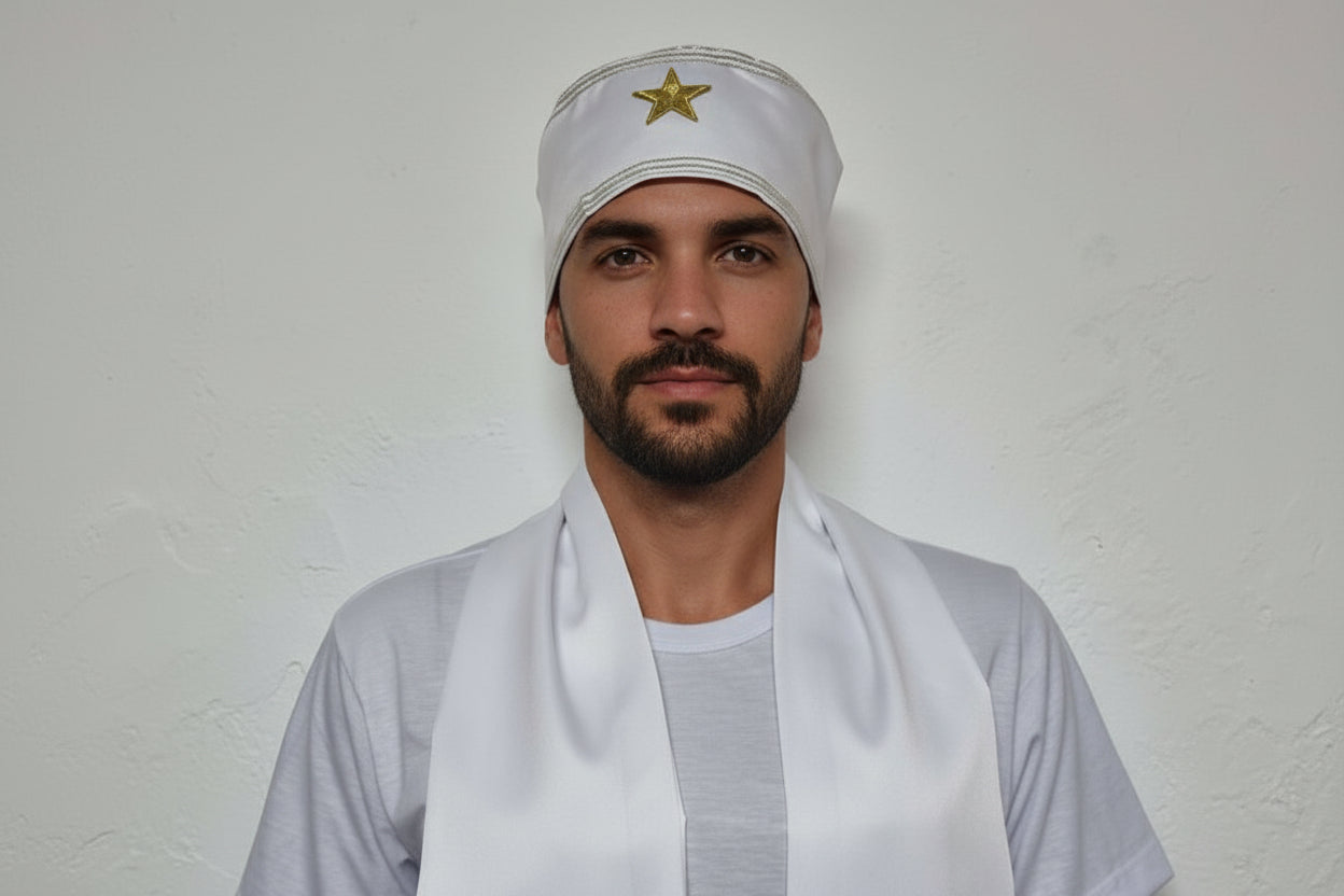 Fila Masculino Sacerdócio 3 Roupas Umbanda Axê Terreiro Gira Brancas Ceremônia Ritual Iniciação Sacerdote Medium