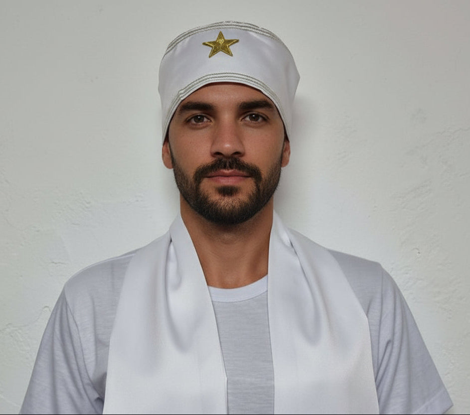 Fila Masculino Sacerdócio 3 Roupas Umbanda Axê Terreiro Gira Brancas Ceremônia Ritual Iniciação Sacerdote Medium