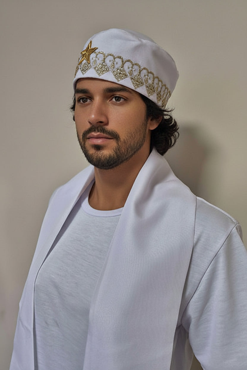 Fila e Estola Masculino Borda Dourada Roupas Umbanda Axê Terreiro Gira Sacerdote Medium
