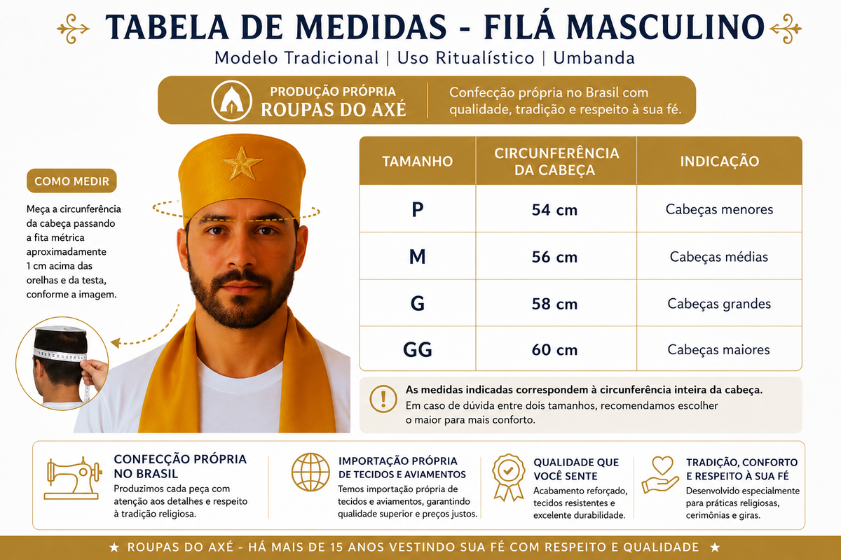 Medidas do Filá Masculino de Sacerdocio