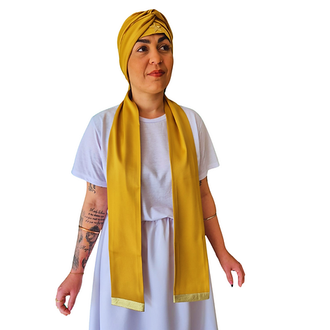 Pano de Cabeça e Estola Feminino Sacerdotal Dourado Turbante Roupas de Umbanda Terreiro
