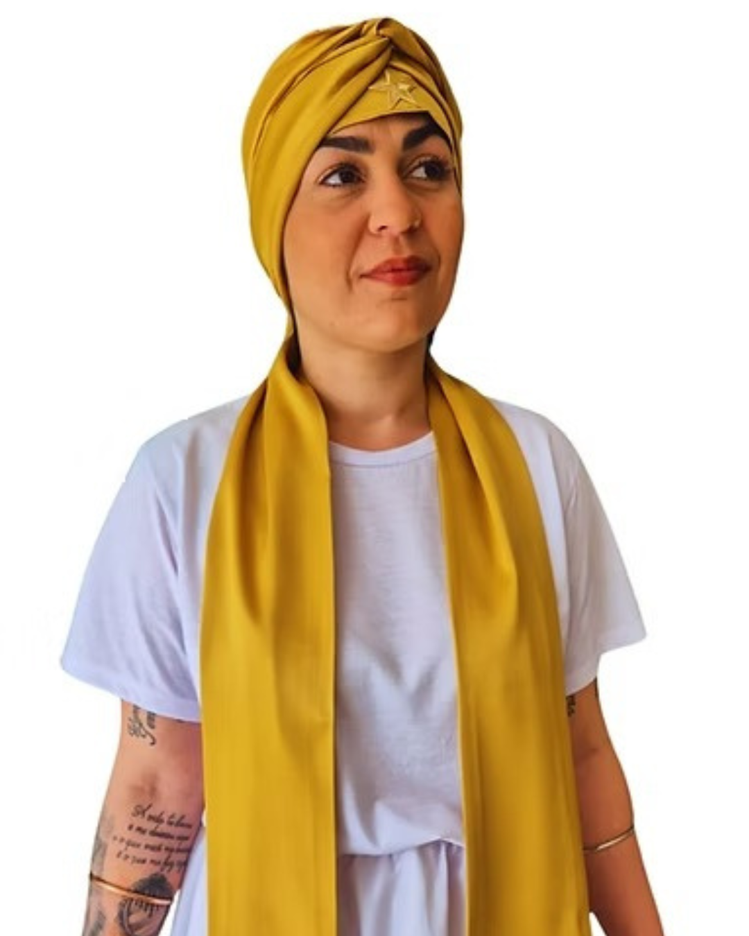 Pano de Cabeça e Estola Feminino Sacerdotal Dourado Turbante Roupas de Umbanda Terreiro