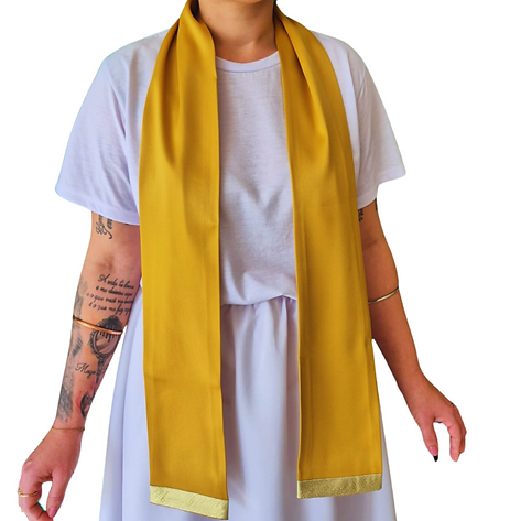 Pano de Cabeça e Estola Feminino Sacerdotal Dourado Turbante Roupas de Umbanda Terreiro