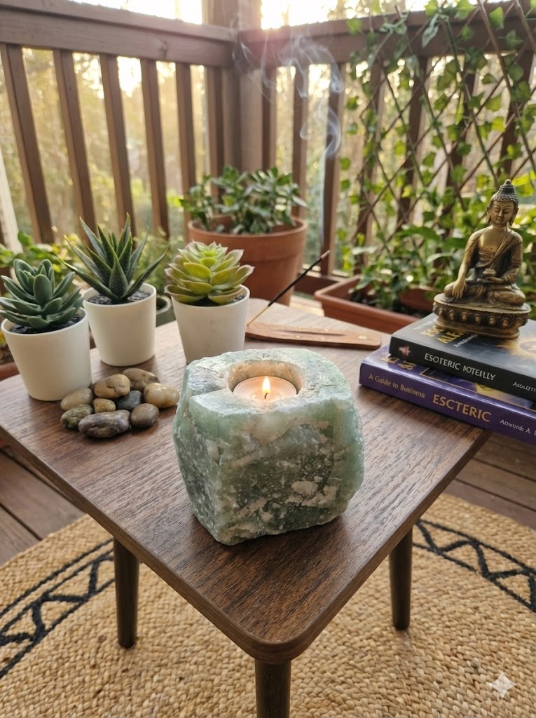 Porta-vela confeccionado em Quartzo Verde Natural peça exclusiva.