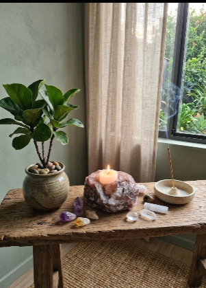 Porta-vela confeccionado em ametista natural do Trono da Evolução Pai Obaluaiê.