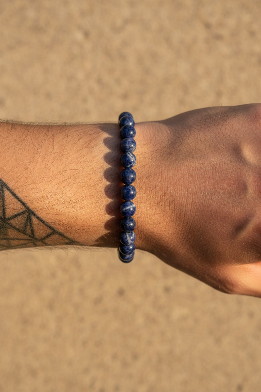 Pulseira Sodalita Pedra Natural - Trono da Lei - Pai Ogum | Roupas de Umbanda