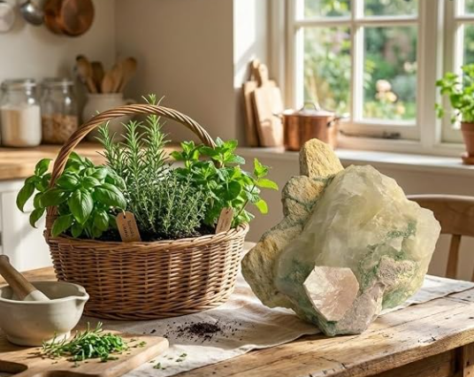Quartzo Leitoso Natural com Clorita Verde fotografado na mão destacando tamanho e detalhes da formação mineral