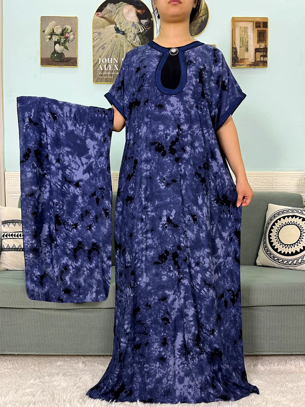 2024 algodão muçulmano abayas para mulheres apliques impresso caftan marroquino femme robe boubou africano islam vestidos com lenço