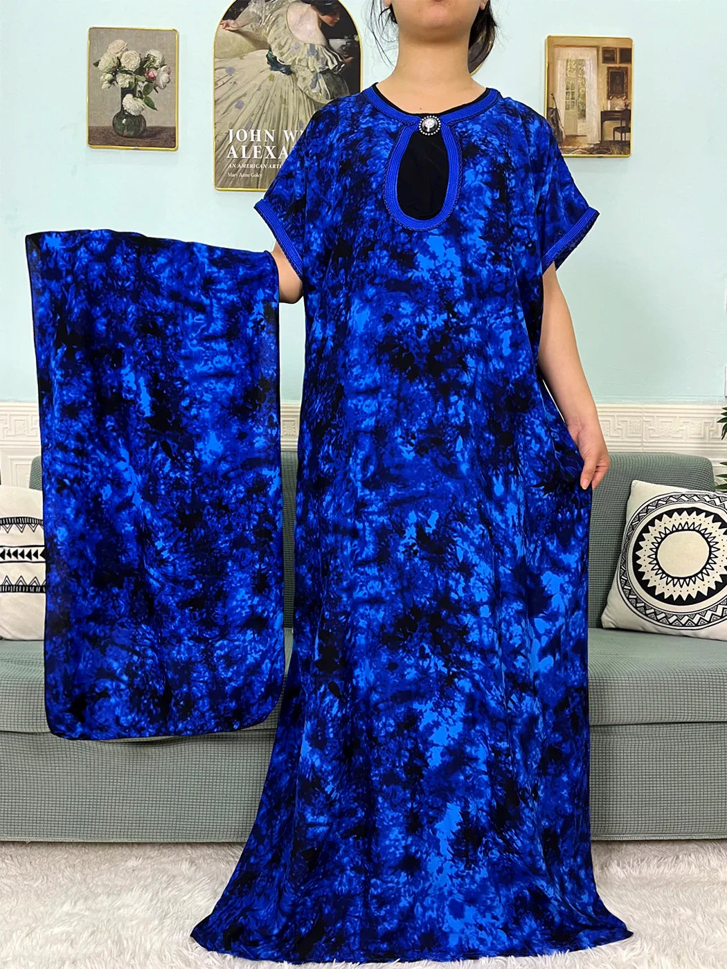 2024 algodão muçulmano abayas para mulheres apliques impresso caftan marroquino femme robe boubou africano islam vestidos com lenço