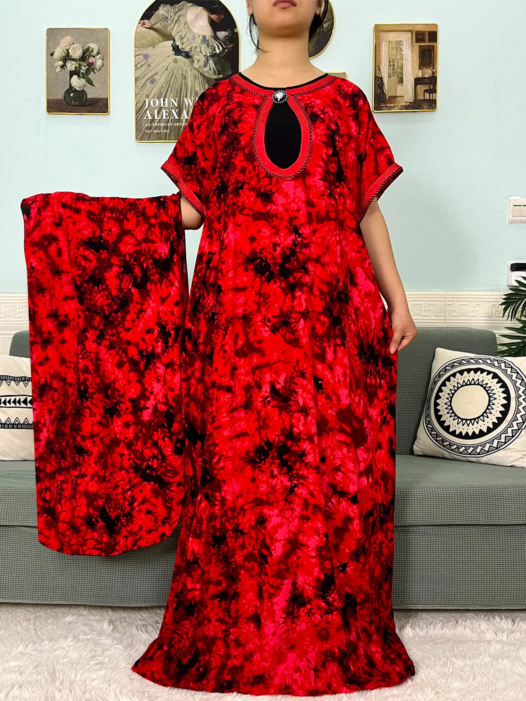 2024 algodão muçulmano abayas para mulheres apliques impresso caftan marroquino femme robe boubou africano islam vestidos com lenço