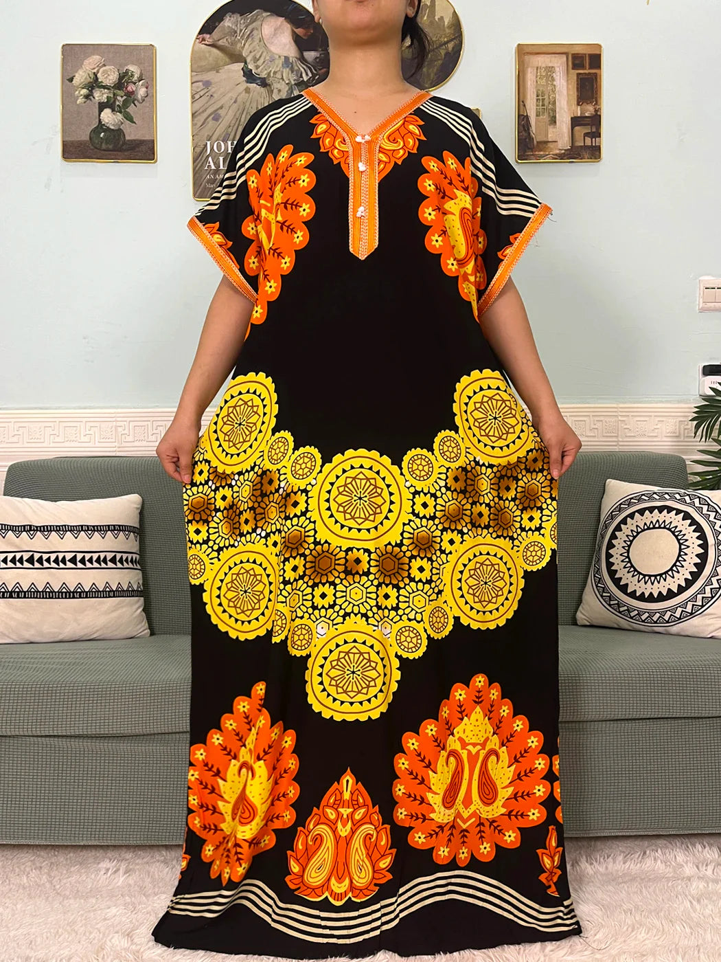2024 algodão muçulmano abayas para mulheres apliques impresso caftan marroquino femme robe boubou africano islam vestidos com lenço