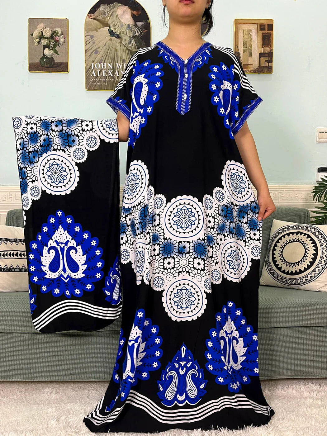 2024 algodão muçulmano abayas para mulheres apliques impresso caftan marroquino femme robe boubou africano islam vestidos com lenço