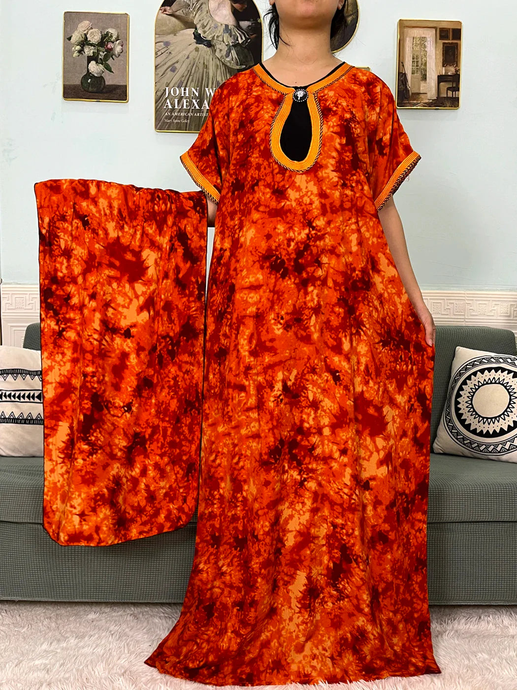 2024 algodão muçulmano abayas para mulheres apliques impresso caftan marroquino femme robe boubou africano islam vestidos com lenço