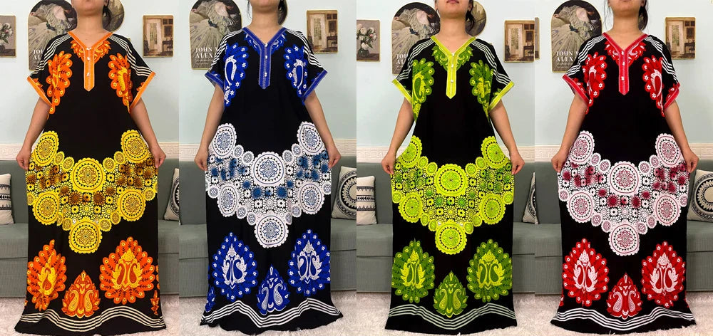 2024 algodão muçulmano abayas para mulheres apliques impresso caftan marroquino femme robe boubou africano islam vestidos com lenço