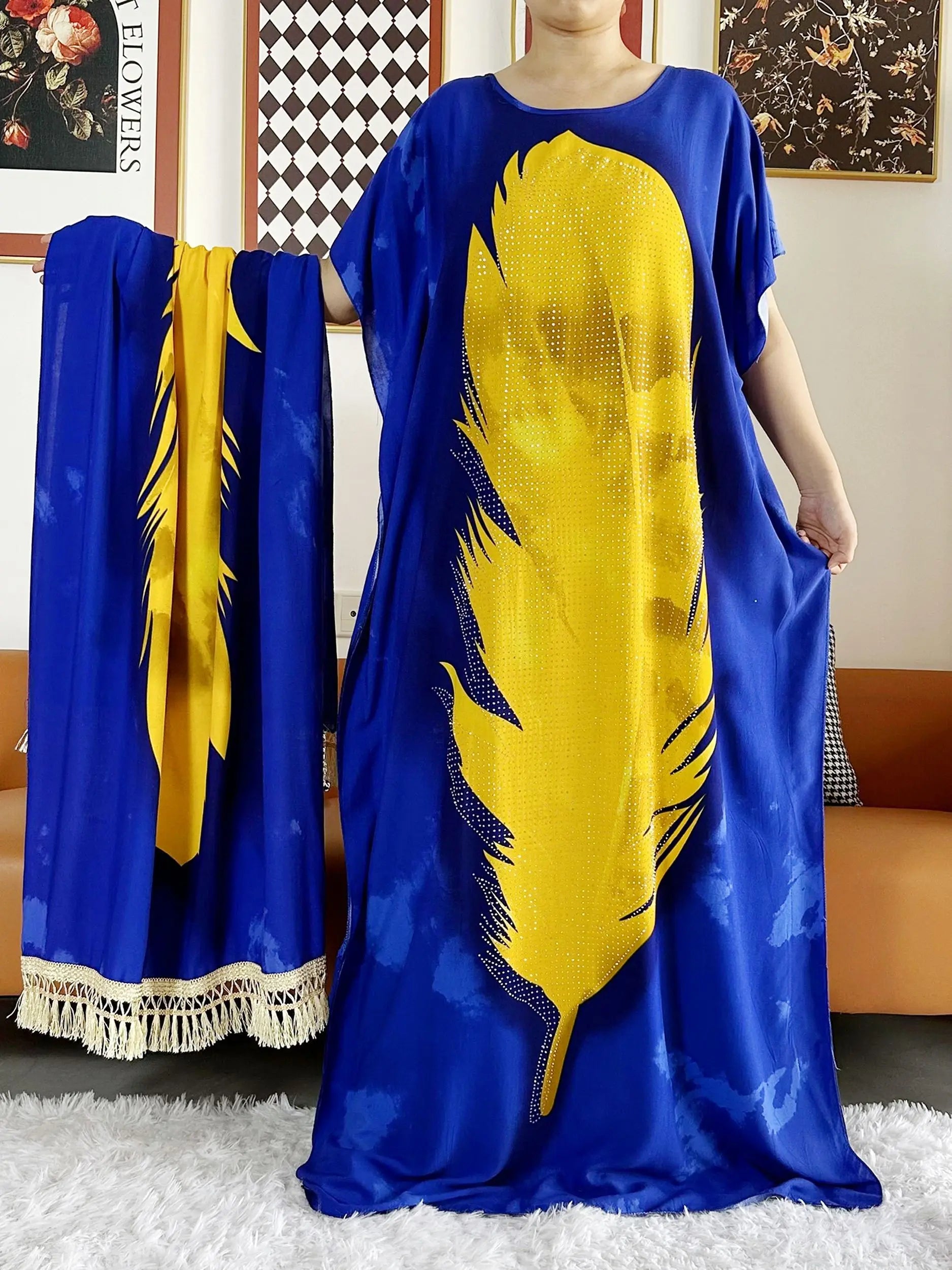 2025 vestido de festa feminino africano grande cachecol borlas algodão impresso solto floral boubou maxi feminino manga curta abaya