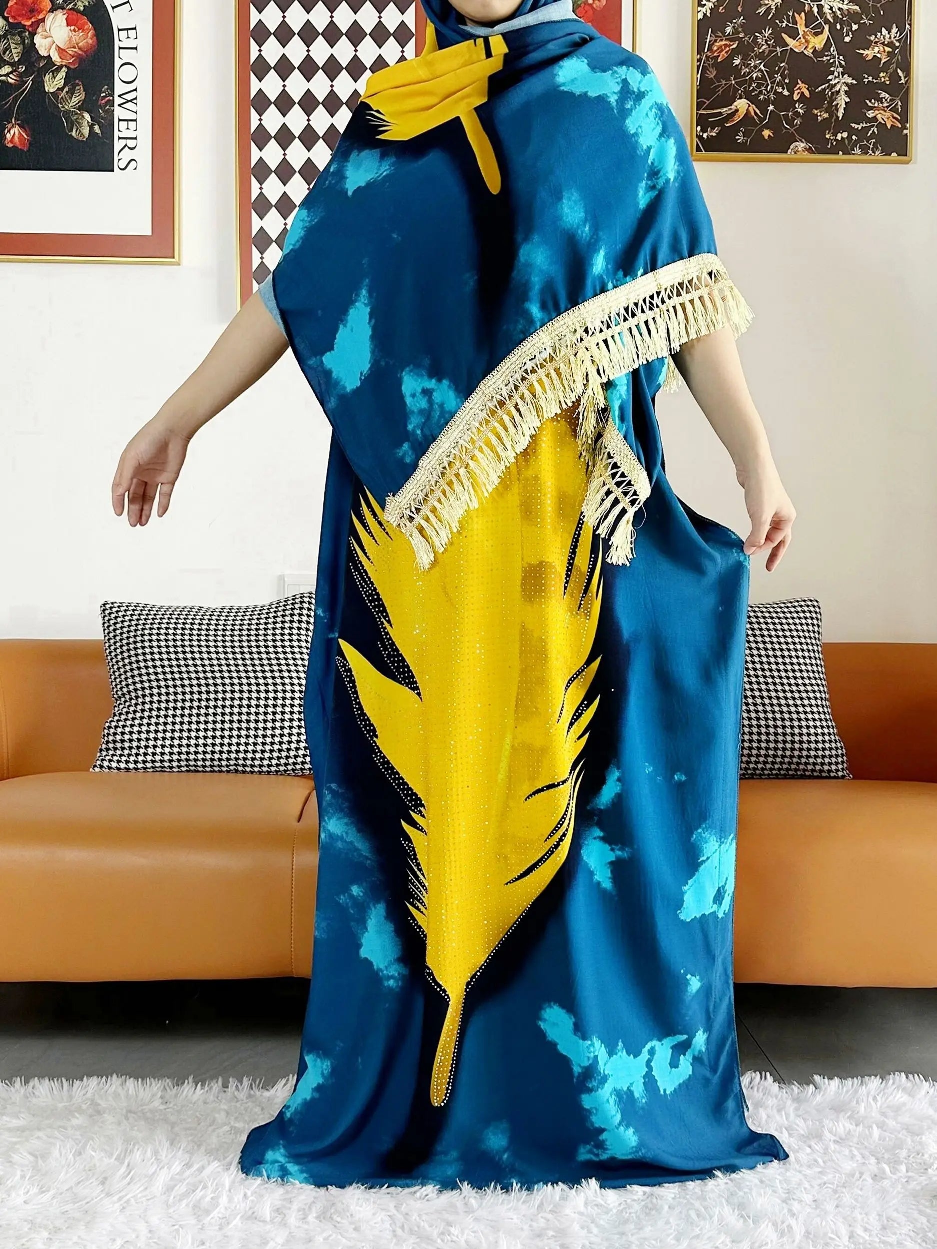 2025 vestido de festa feminino africano grande cachecol borlas algodão impresso solto floral boubou maxi islam feminino manga curta abaya