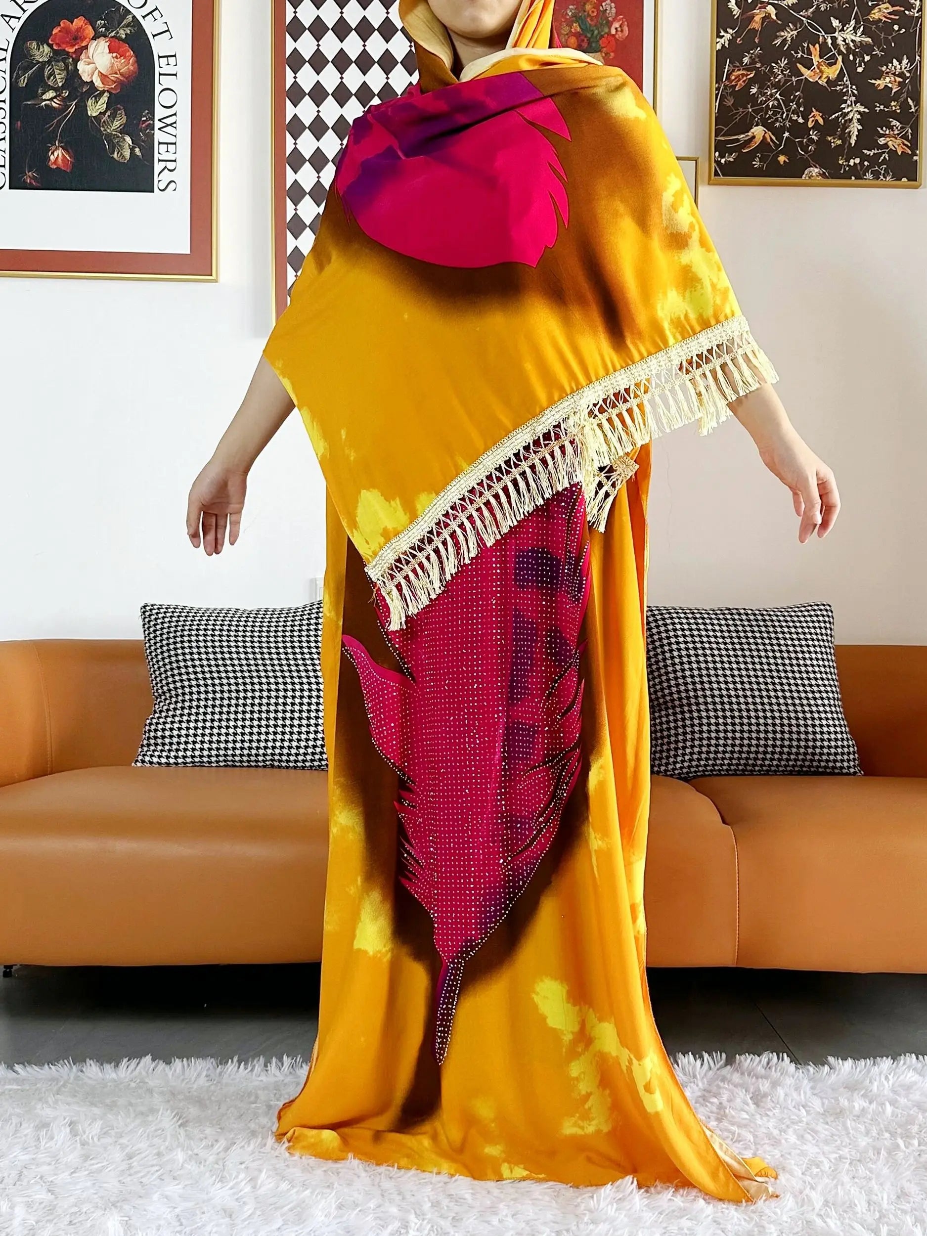 2025 vestido de festa feminino africano grande cachecol borlas algodão impresso solto floral boubou maxi islam feminino manga curta abaya