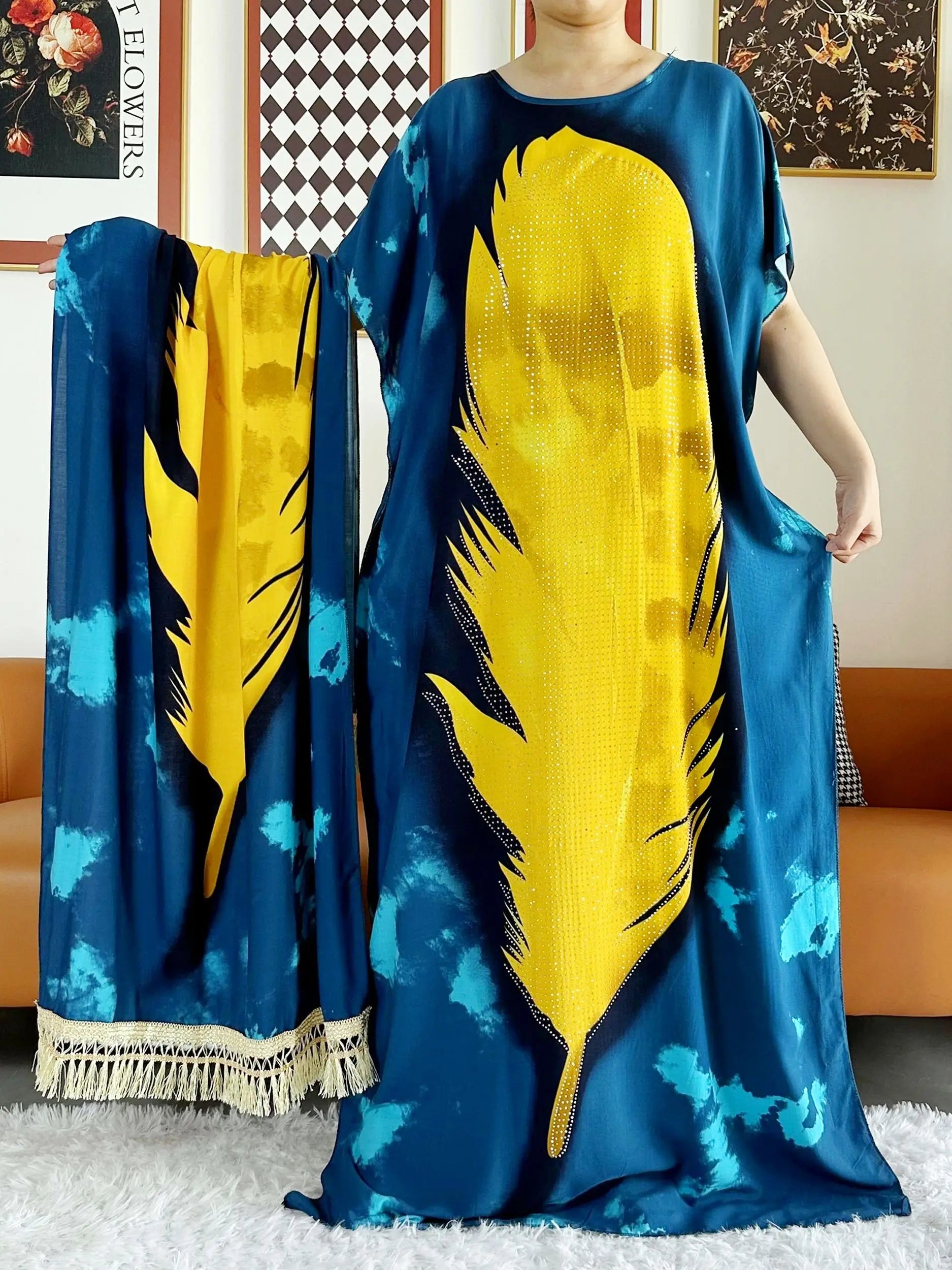 2025 vestido de festa feminino africano grande cachecol borlas algodão impresso solto floral boubou maxi islam feminino manga curta abaya