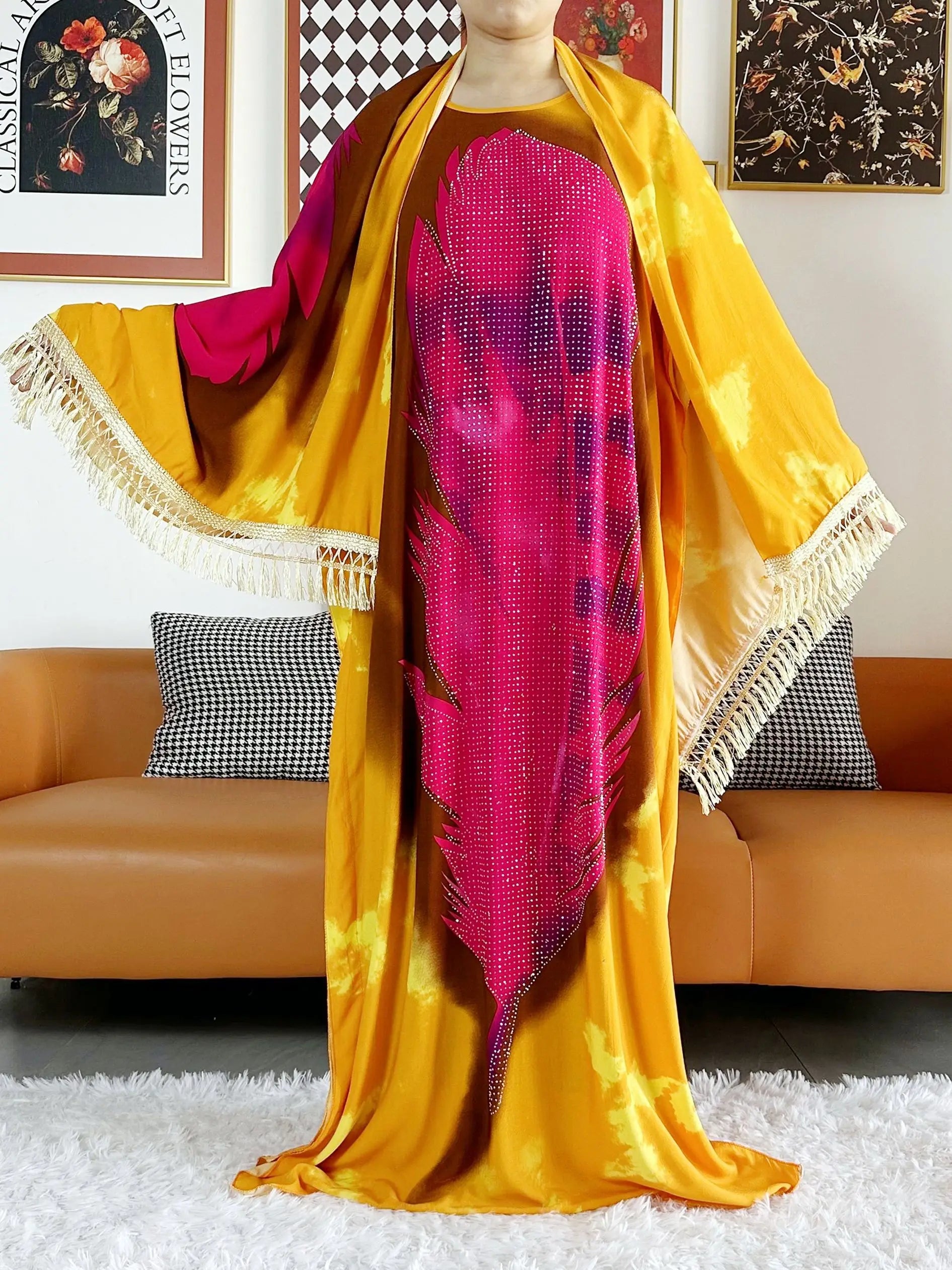2025 vestido de festa feminino africano grande cachecol borlas algodão impresso solto floral boubou maxi islam feminino manga curta abaya