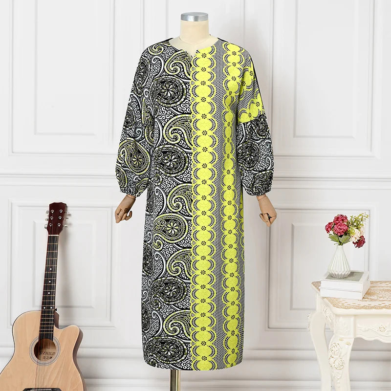 Vestido Feminino Abaya Estilo Africano Premium Estampa Digital Tamanhos Plus Size Ceremônia Religiosa Yoruba