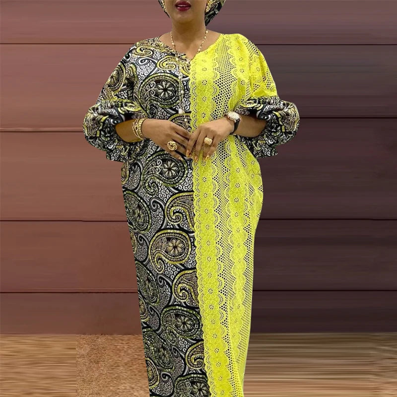 Vestido Feminino Abaya Estilo Africano Premium Estampa Digital Tamanhos Plus Size Ceremônia Religiosa Yoruba