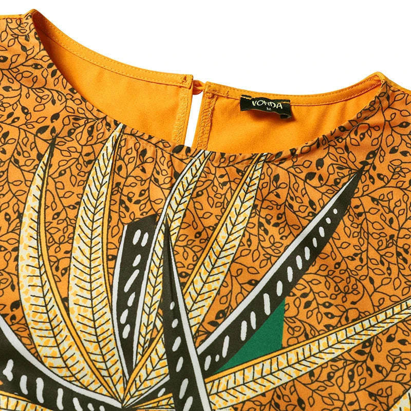 Vestido Feminino Abaya Longo Vintage Estampa Digital Algodão Manga Bufante Religioso Ceremônia Yoruba