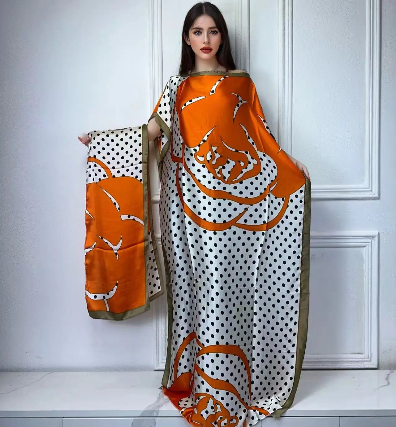 Vestido Feminino Abayas Kaftan Boho com Estampa Africana Digital e Xale Ceremônias e Cultos Yoruba