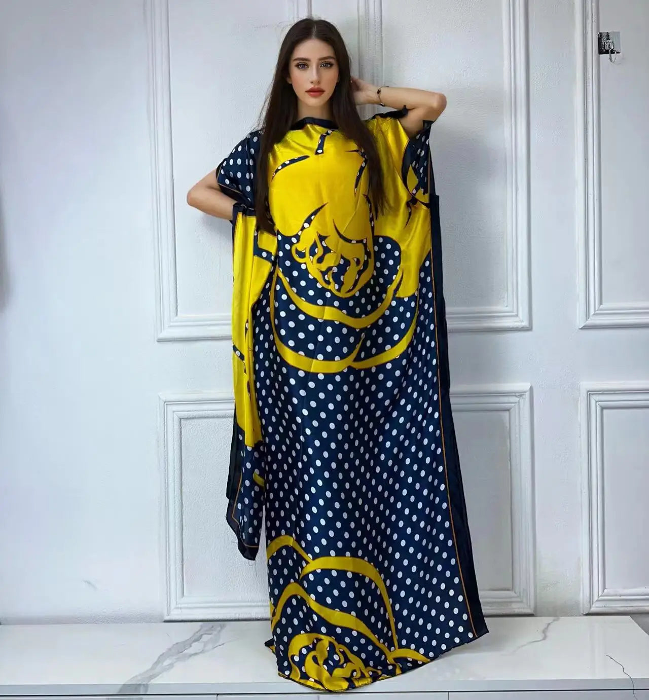 Vestido Feminino Abayas Kaftan Boho com Estampa Africana Digital e Xale Ceremônias e Cultos Yoruba