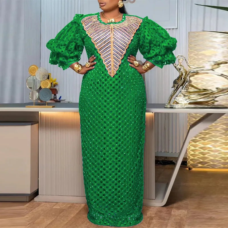 Vestido Feminino Elegante Abaya - Estilo Africano - Manga Bufante -Ceremônia Religiosa - Yoruba