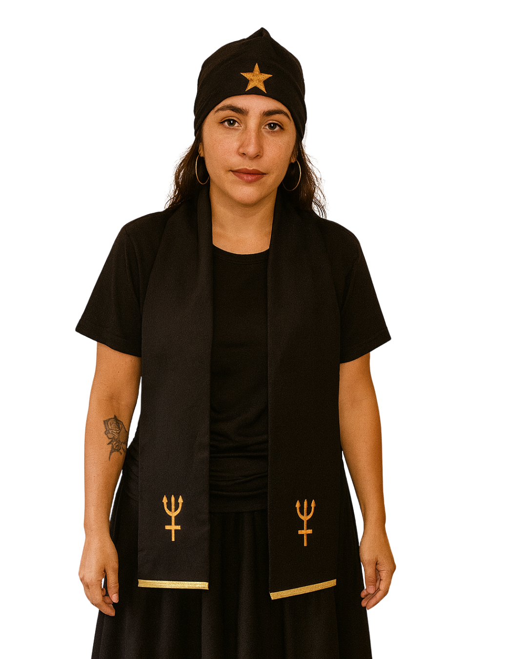 Conjunto Estola e Pano de Cabeça Feminino para Gira de Esquerda – Bordado Premium para Umbanda |Roupas Umbanda Axê Terreiro Gira Esquerda Medium Sacerdotisa