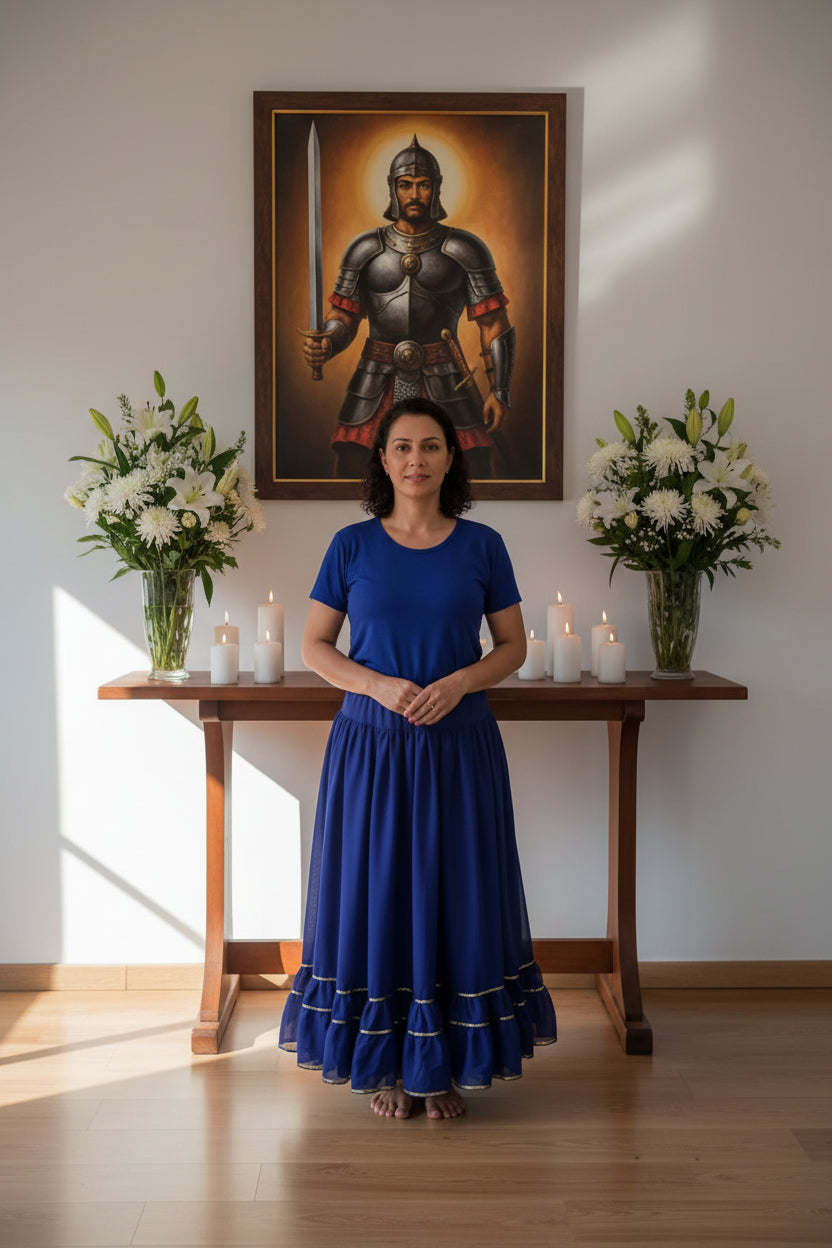 Saia Ogunhei Azul Roupas Umbanda Axê Terreiro Gira Trono Masculino Lei Sacerdotiza Medium
