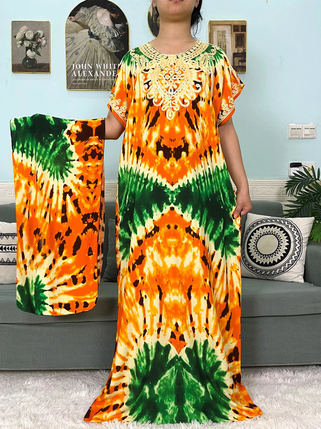Abayas de Algodão Tradicional com Apliques e Turbante - Ceremonia Religiosa - Yoruba - Elegância - Moda Afro 