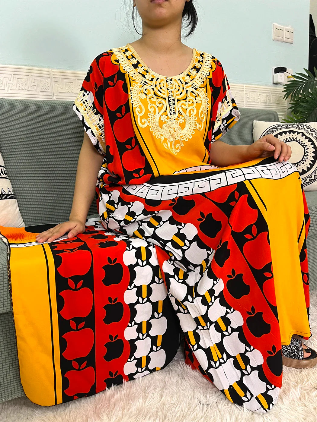 Abayas de Algodão Tradicional com Apliques e Turbante - Ceremonia Religiosa - Yoruba - Elegância - Moda Afro 