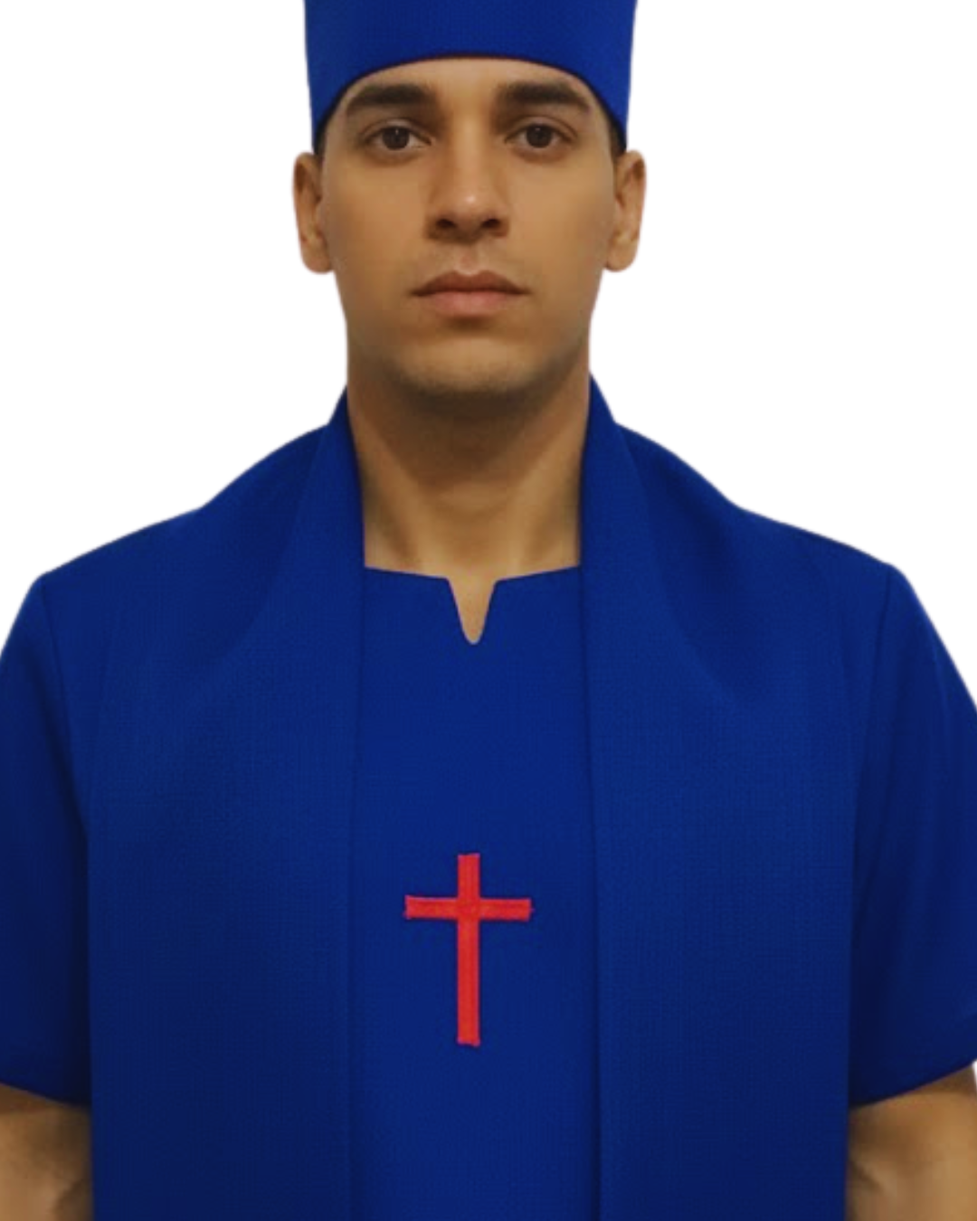 Bata Azul Royal Pai Ogum Bordados Roupas Umbanda Terreiro Gira Desenvolvimento Mediúnico