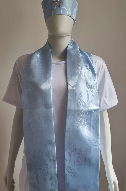 Conjunto de Estola e Filá Jacquard Azul Claro Umbanda Roupas Axê Terreiro Mãe Yemanjà Gira 