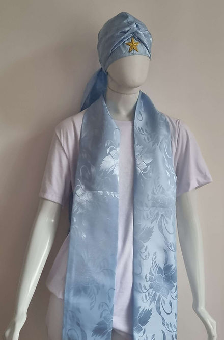Conjunto de Estola e Filá Jacquard Azul Claro Umbanda Roupas Axê Terreiro Mãe Yemanjà Gira 