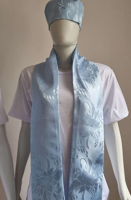 Conjunto de Estola e Filá Jacquard Azul Claro Umbanda Roupas Axê Terreiro Mãe Yemanjà Gira 