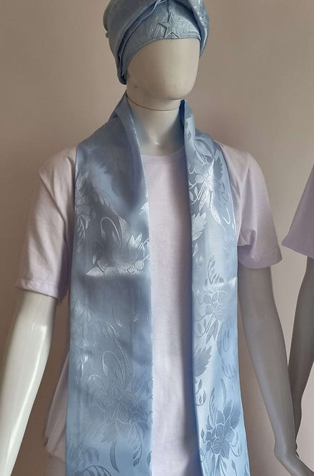 Conjunto de Estola e Filá Jacquard Azul Claro Umbanda Roupas Axê Terreiro Mãe Yemanjà Gira 