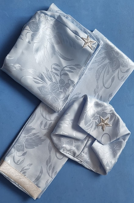 Conjunto de Estola e Filá Jacquard Azul Claro Umbanda Roupas Axê Terreiro Mãe Yemanjà Gira 