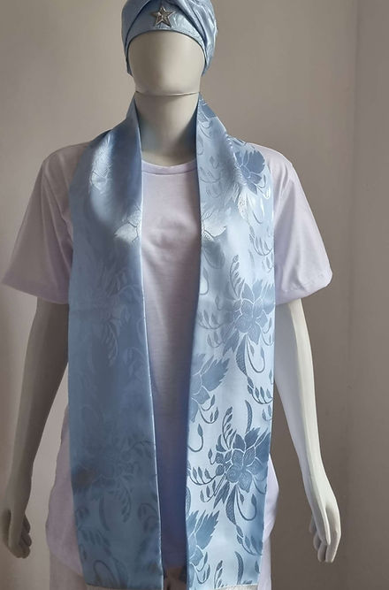 Conjunto de Estola e Filá Jacquard Azul Claro Umbanda Roupas Axê Terreiro Mãe Yemanjà Gira 